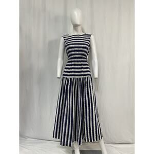 Emporio Sirenuse Pulcheria Ikat Blue and White Striped Cut Out Midi Dress